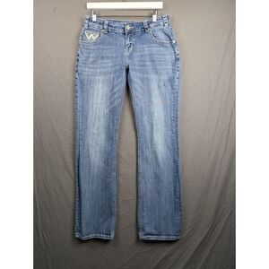 Rock & Roll Cowgirl Riding Jeans 32x36‎ Blue Mid Rise Bootcut Embroidered